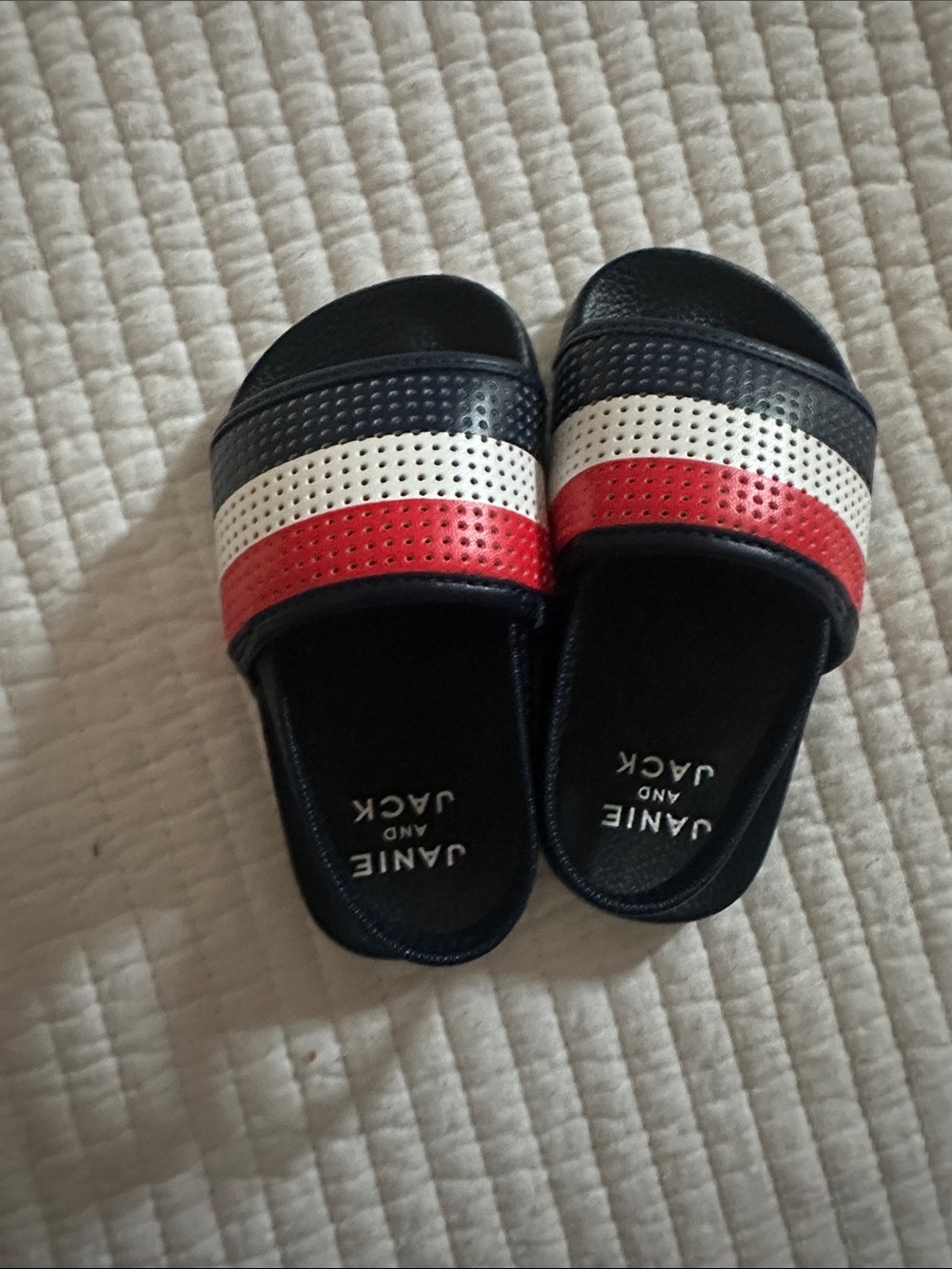 Janie and Jack Navy, White & Red Perforated Slide Sandals